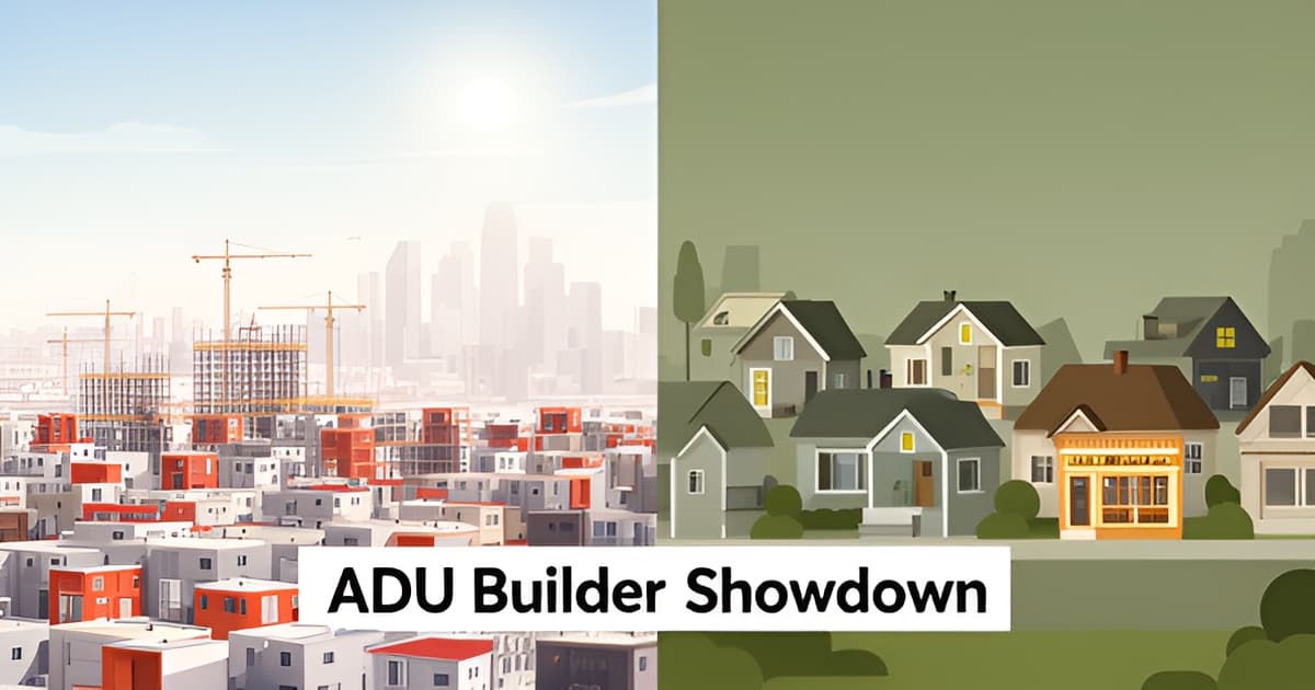 Illustration comparing high-volume ADU specialist with local builder, representing LADU and JMB Builders.