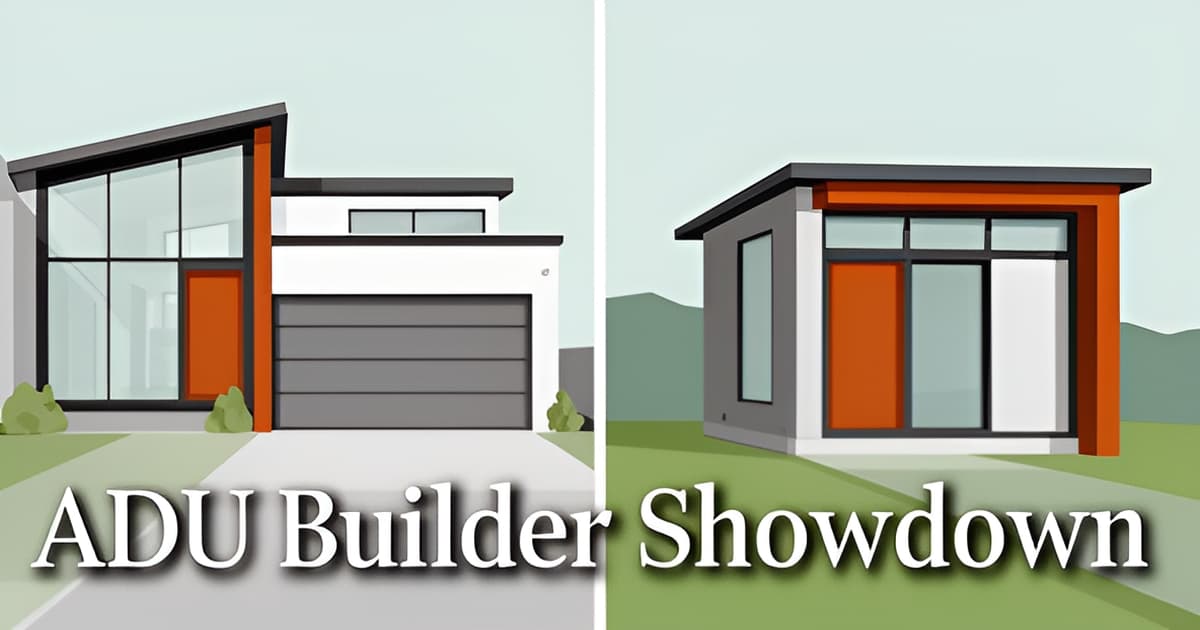 A modern illustration comparing NEO Builders and JMB Builders for Altadena ADU construction services.
