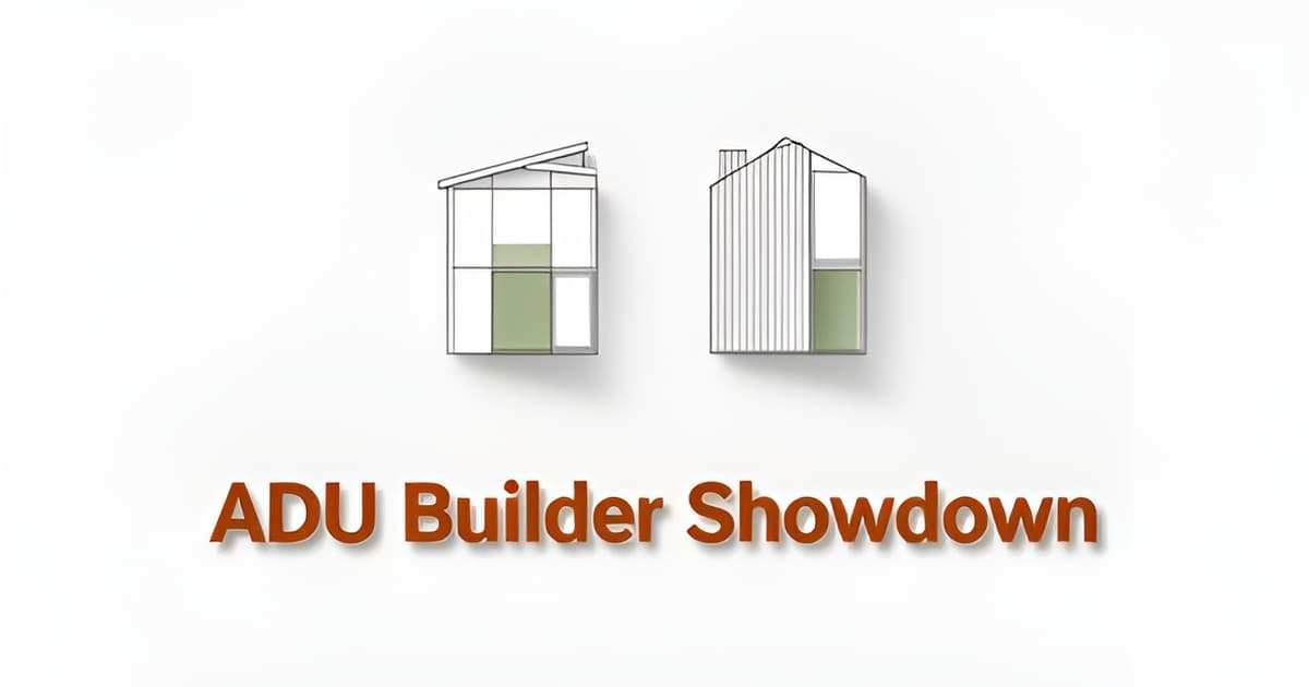 Illustration comparing two Altadena ADU builders with minimalist house icons and green accents.